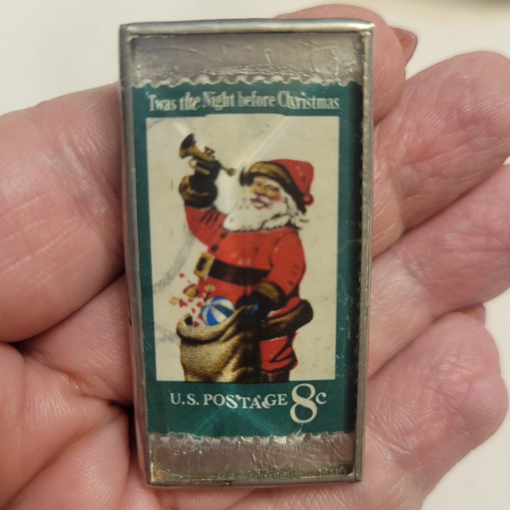 Vintage Christmas Postage Stamp Brooch